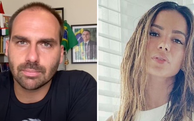 Imagem de Eduardo Bolsonaro em vídeo no YouTube e Anitta em ensaio fotográfico