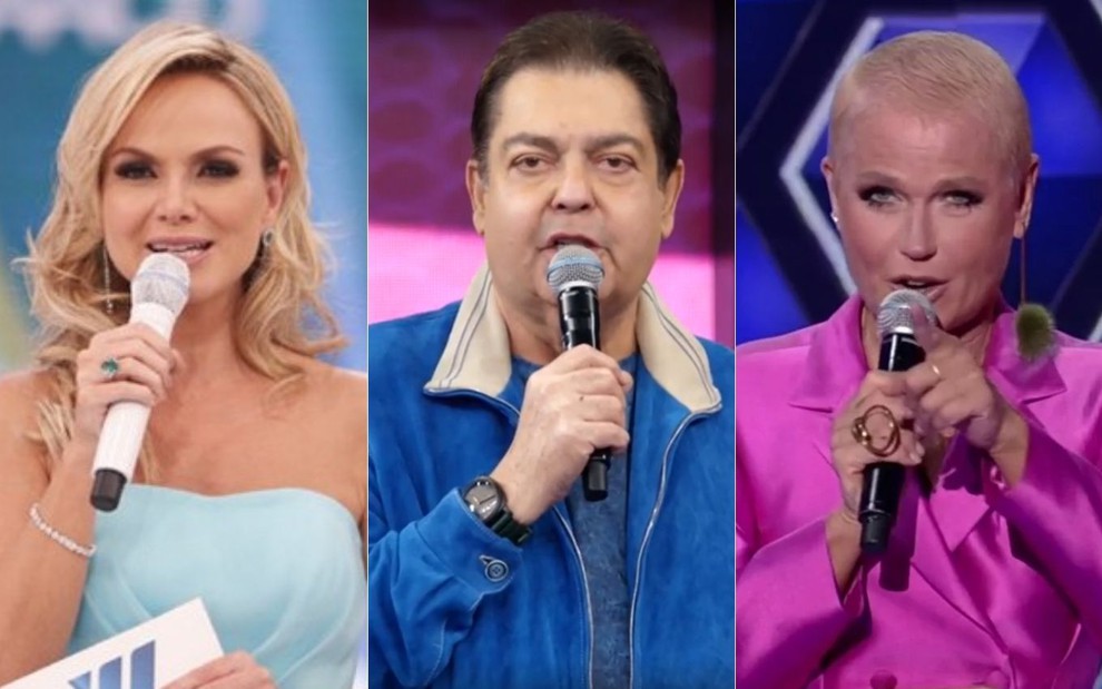 Montagem com Eliana no SBT, Faustão na Globo e Xuxa na Record