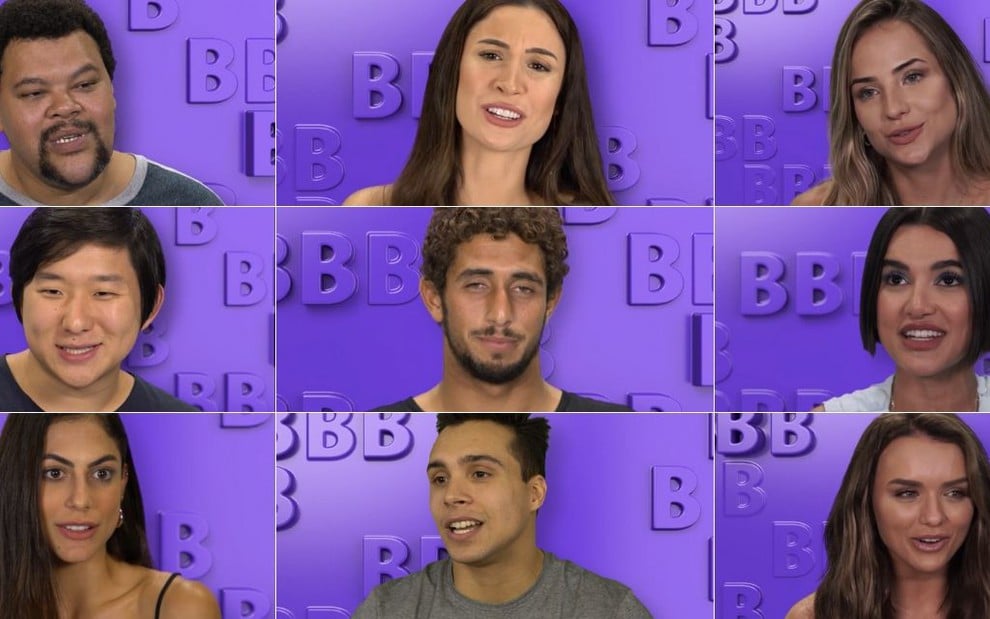 Montagem de fotos com os nove participantes do grupo Camarote, do Big Brother Brasil 20