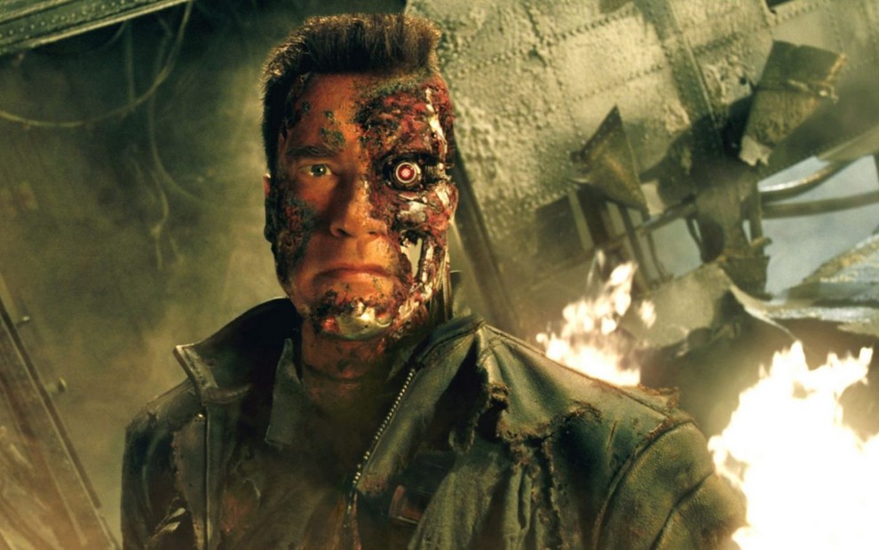 Arnold Schwarzenegger desfigurado em cena de O Exterminador do Futuro: Destino Sombrio