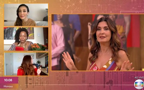 Tainá Galvão, Juliana Paiva e Tia Má em telas individuais participam virtualmente do Encontro com Fátima Bernardes