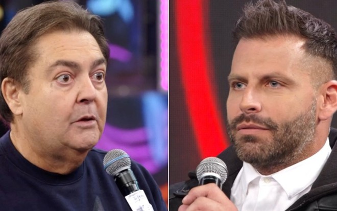 Montagem do apresentador Fausto Silva e do ator Henri Castelli no Domingão do Faustão deste domingo (1º)