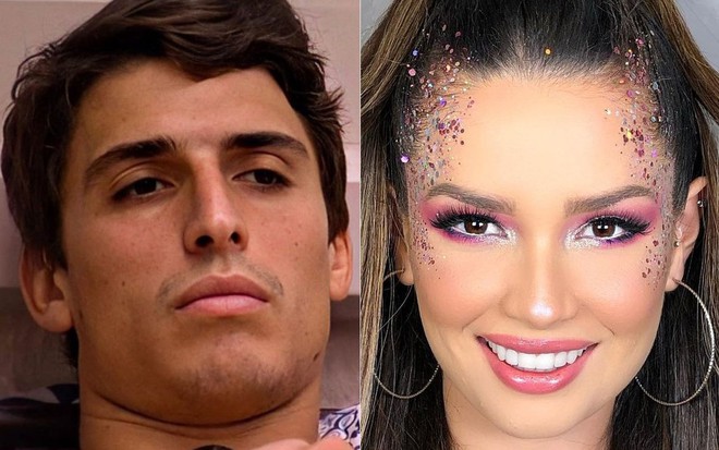 Felipe Prior com expressão emburrada; Juliette sorridente, com maquiagem colorida