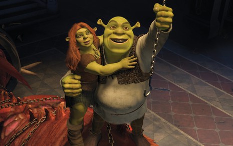 Fiona e Shrek em cena da animação Shrek para Sempre