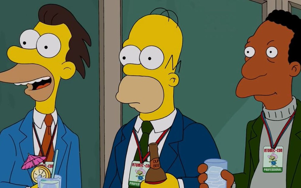 Os personagens Lenny, Homer e Carl em cena da animação Os Simpsons