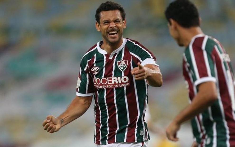 Fred celebra seu gol no clássico contra o Vasco pelo Brasileirão 2020