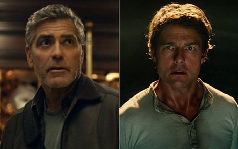 Montagem com George Clooney em cena de Tomorrowland e Tom Cruise em cena de A Múmia