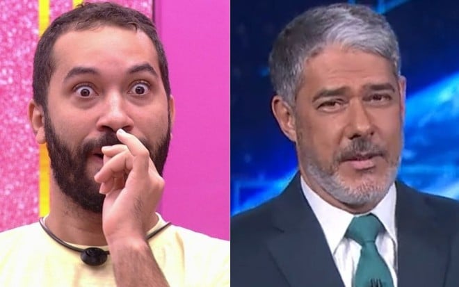 Montagem de fotos com Gil do Vigor no BBB21 e William Bonner no Jornal Nacional