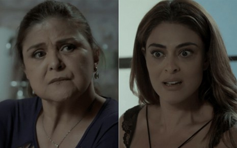 Montagem das atrizes Elizangela e Juliana Paes em cenas de  A Força do Querer, novela das nove da Globo
