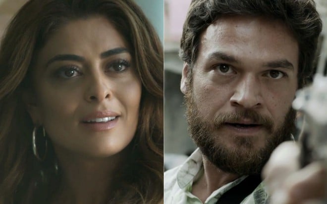 Montagem dos atores Juliana Paes e Emilio Dantas em cena de A Força do Querer