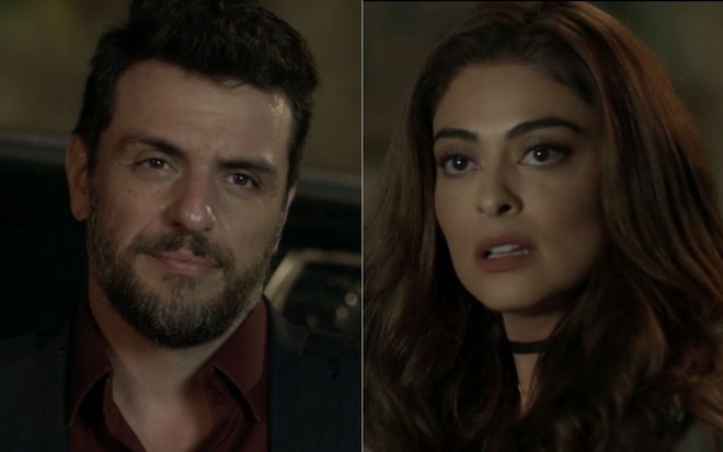 Montagem dos atores Rodrigo Lombardi e Juliana Paes em cena de A Força do Querer