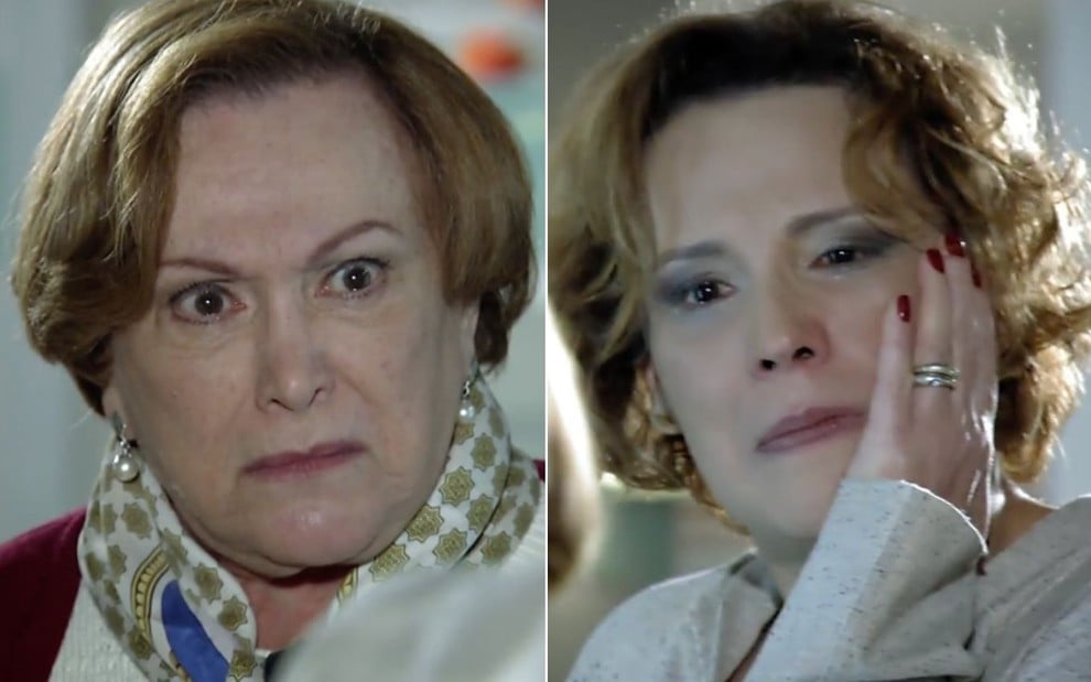 Montagem com a atriz Nicette Bruno como Iná à esquerda e a atriz Ana Beatriz Nogueira como Eva à direita ambas em cenas de A Vida da Gente