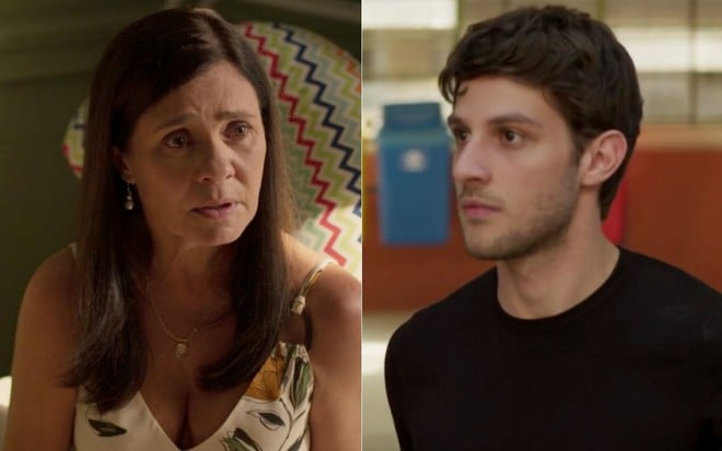 Montagem dos atores Adriana Esteves e Chay Suede em cena de Amor de Mãe