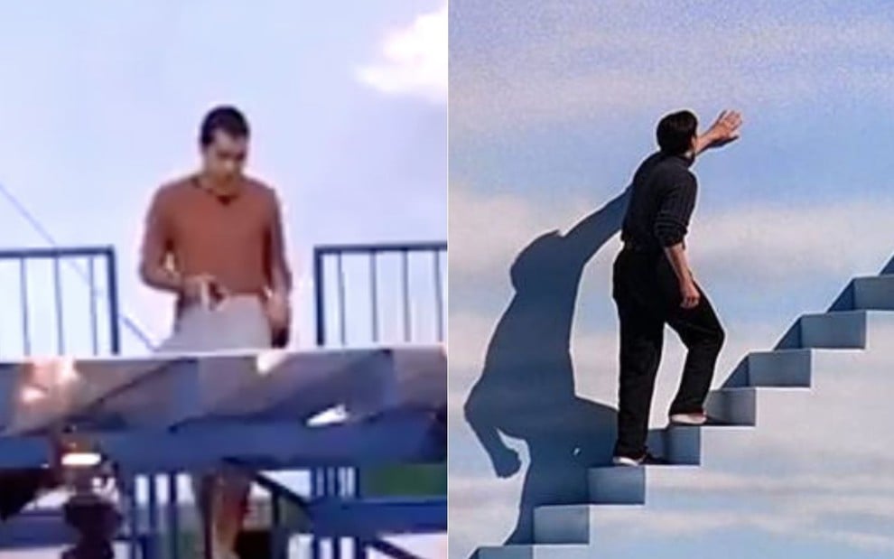 Montagem de fotos com o participante do BBB21 Gilberto Nogueira (à esquerda) e o personagem Truman (Jim Carrey) do filme O Show de Truman