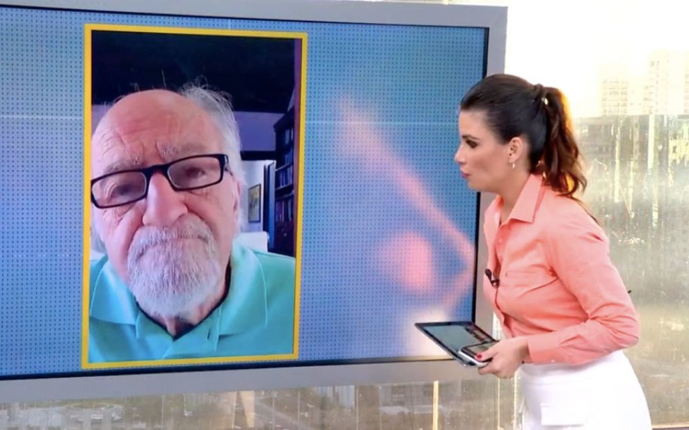 A jornalista Sabina Simonato fala com o ator Ary Fontoura por videochamada no Bom Dia São Paulo desta quarta-feira (24), na Globo