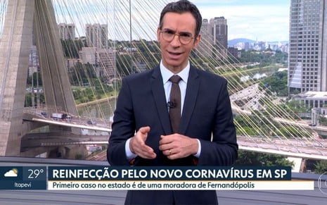 César Tralli apresentando o SP1, telejornal da Globo