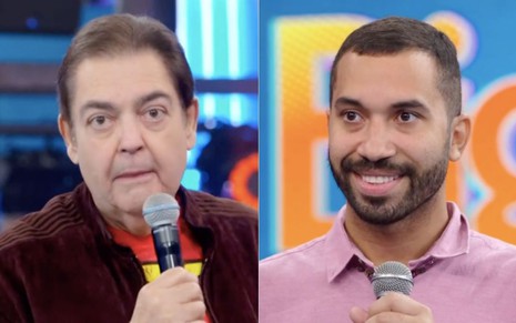 Montagem de fotos com o apresentador Fausto Silva (à esquerda) e Gilberto Nogueira (à direita) no Domingão do Faustão deste domingo (9)