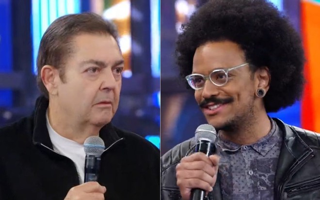 Montagem de fotos com Fausto Silva e João Luiz Pedrosa no Domingão do Faustão, da Globo