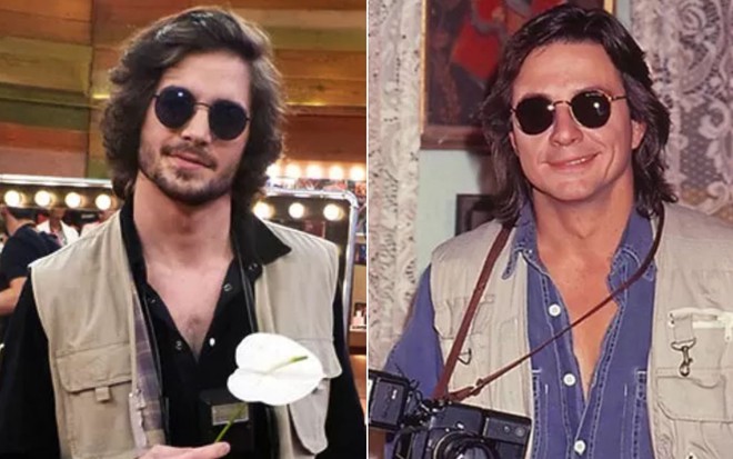 Montagem com Fiuk à esquerda como Jorge Tadeu no Vídeo Show e Fábio Jr. à direita como Jorge Tadeu em Fera Ferida