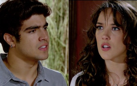 Montagem dos personagens Antenor (Caio Castro) e Patrícia (Adriana Birolli) em  cenas da novela Fina Estampa