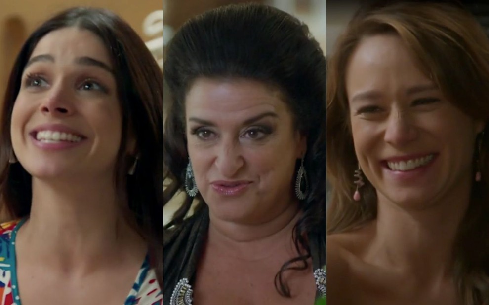 Montagem com as atrizes Sabrina Petraglia, Grace Gianoukas e Mariana Ximenes em cenas de Haja Coração, reprise da Globo