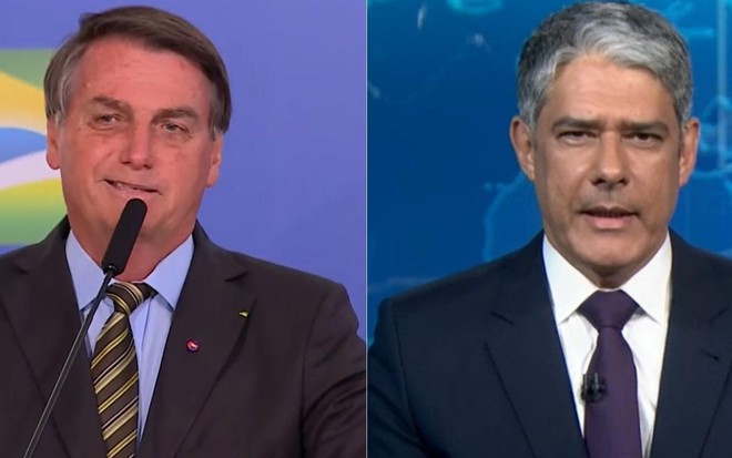 Montagem de fotos com o presidente Jair Bolsonaro e William Bonner, âncora do Jornal Nacional