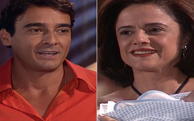 Montagem dos atores Alexandre Borges e Marieta Severo como Danilo e Alma em Laços de Família