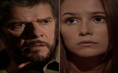 Montagem dos atores José Mayer e Deborah Secco como Pedro e Íris em Laços de Família