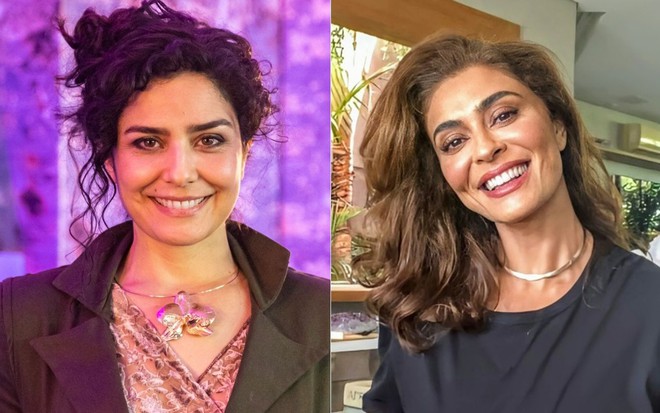 Montagem de Leticia Sabatella e Juliana Paes sorrindo