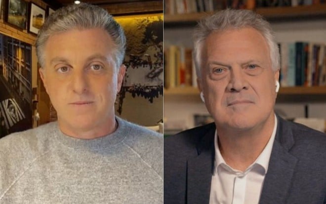 Montagem de fotos com Luciano Huck e Pedro Bial no programa Conversa com Bial