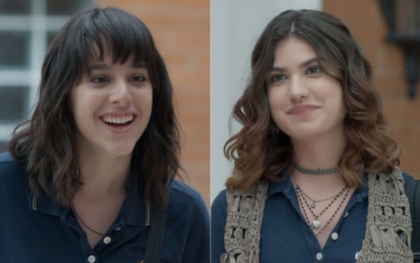 Montagem de fotos com as personagens Lica (Manoela Aliperti, à esquerda) e Samantha (Giovanna Grigio, à direita) sorriem em cena da novela Malhação - Viva a Diferença, da Globo