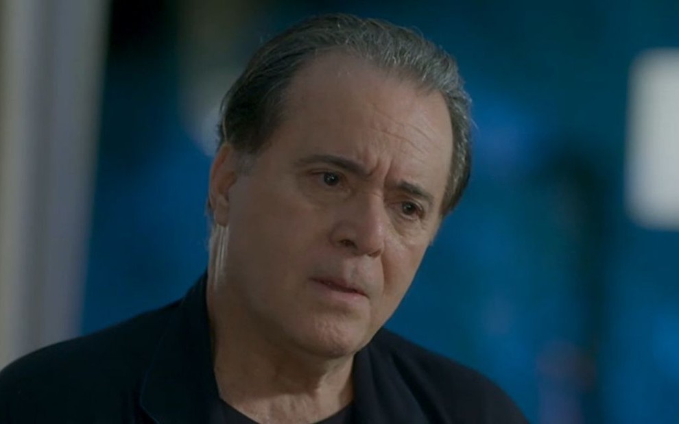 O ator Tony Ramos caracterizado como o vilão Olavo da novela O Sétimo Guardião (2018), da Globo