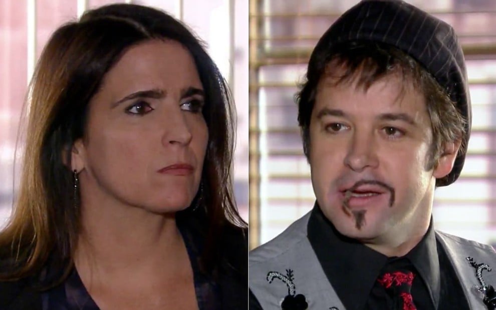 Montagem de Malu Mader e Murilo Benício em cenas da novela Ti Ti Ti, reprise da Globo no Vale a Pena Ver de Novo