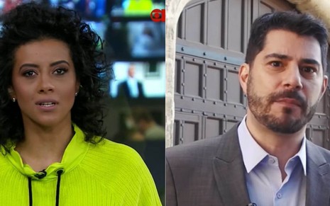 Montagem de fotos com Aline Midlej no estúdio da GloboNews e Evaristo Costa em programa da CNN Brasil