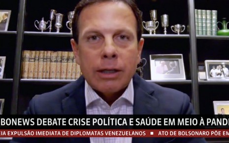 O governador de São Paulo, João Doria (PSDB), em entrevista à GloboNews na noite de sábado (16)