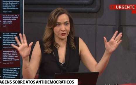 Reprodução de imagem de Maria Beltrão durante bronca no comentarista Octávio Guedes
