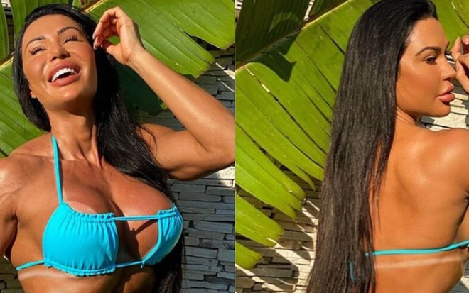 Montagem de fotos com Gracyanne Barbosa de biquíni, as imagens foram publicadas no Instagram