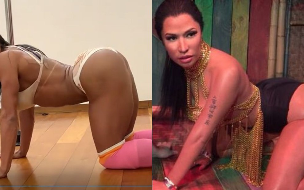 Montagem da modelo fitness Graccyane Barbosa (à esquerda) e uma estátua de cera da cantora rapper Nicki Minaj (à direita)