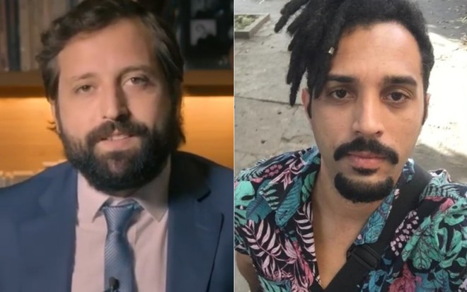 Montagem: Gregorio Duviver de terno azul; Cadu Barcellos de camisa estampada