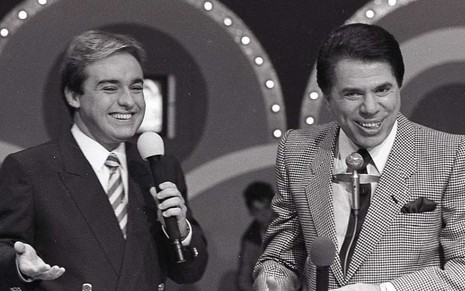 Gugu Liberato (1959-2019) e Silvio Santos durante o programa Roletrando em 1982