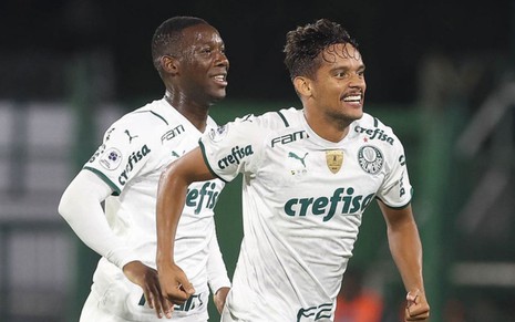 Gustavo Scarpa comemora gol pelo Palmeiras no primeiro duelo diante do Defensa y Justicia