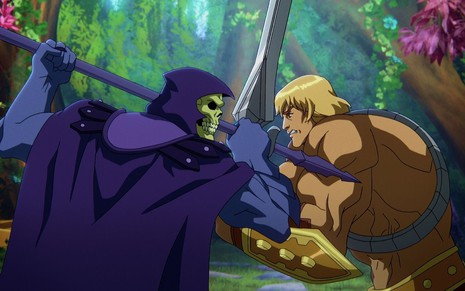 He-Man e Esqueleto em cena do trailer de Mestres do Universo: Salvando Eternia