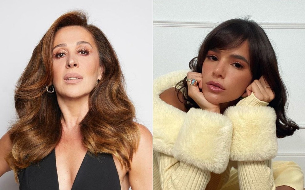 Montagem de fotos com as atrizes Claudia Raia (à esquerda) e Bruna Marquezine (à direita); registros publicados no Instagram