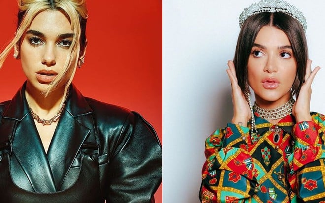 Montagem com as cantoras Dua Lipa (à esquerda) e sobre Manu GavassI (à direita)