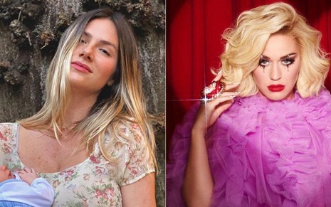 Montagem de fotos com a atriz Giovanna Ewbank (à esquerda) e da cantora Katy Perry (à direita)  