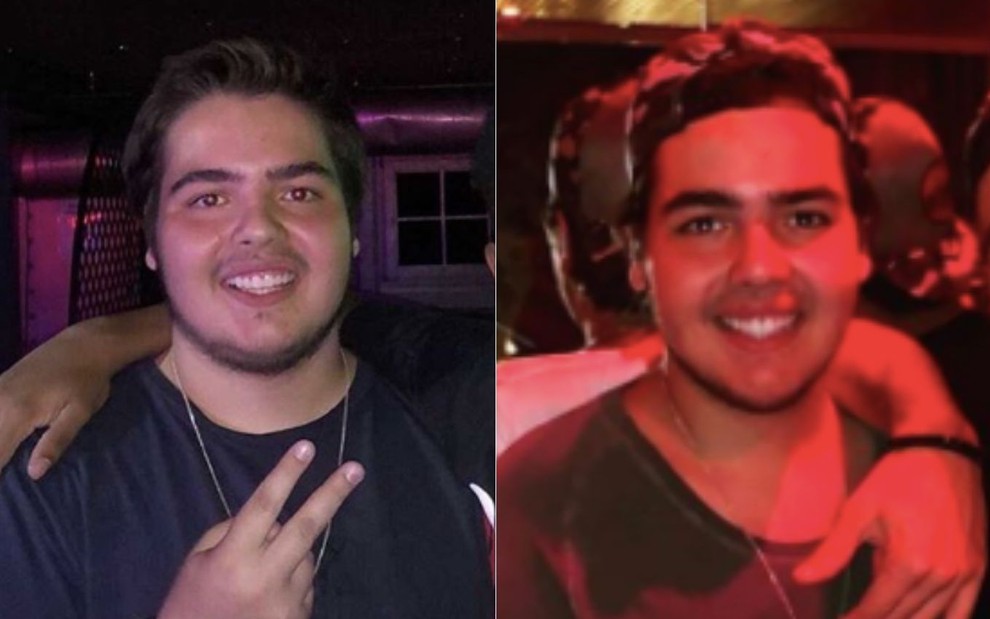 Montagem de fotos com o filho de Fausto Silva João Guilherme em fotos publicadas no Instagram; à esquerda aparece antes de emagrecer, à direita aparece após emagrecer