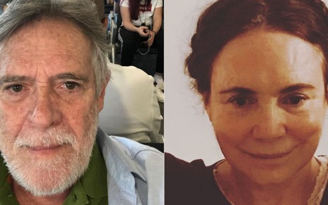 Montagem de fotos dos atores José de Abreu (à esquerda) e Regina Duarte (à direita); registros publicados nas redes sociais 
