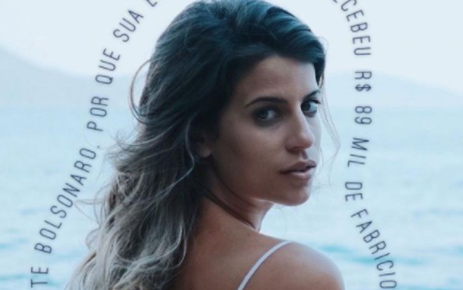 A atriz Maria Bopp em foto publicada no Instagram; na imagem, uma crítica subliminar ao governo de Jair Bolsonaro