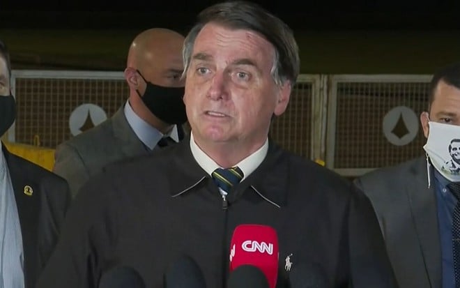 O presidente Jair Bolsonaro em entrevista coletiva no Palácio do Planalto