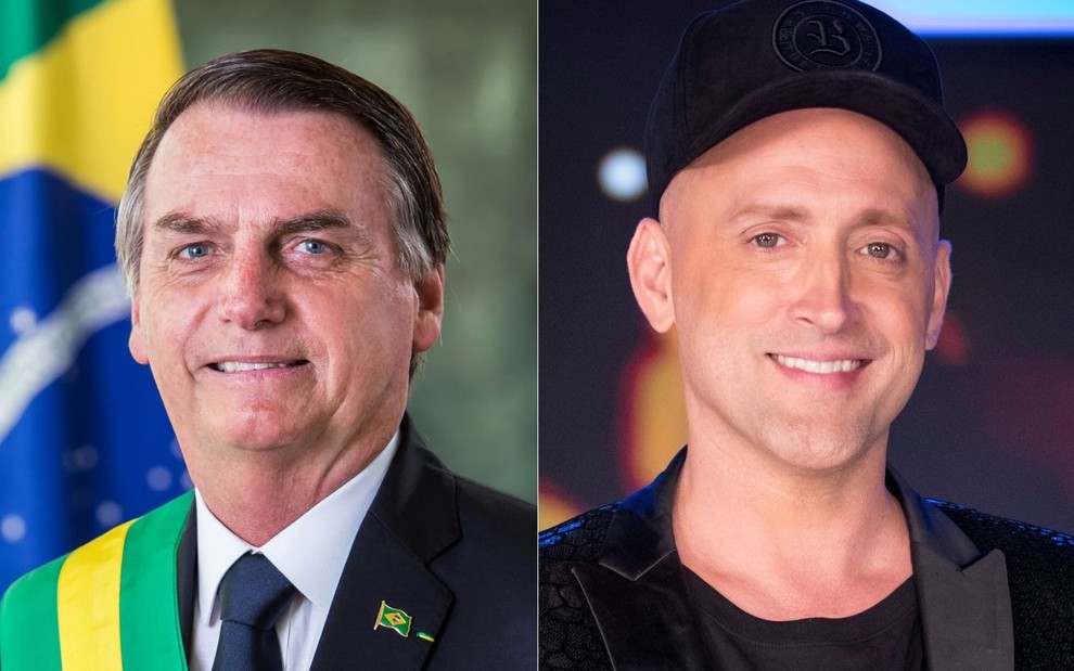 Montagem com os rostos de Jair Bolsonaro e Paulo Gustavo, usando um boné